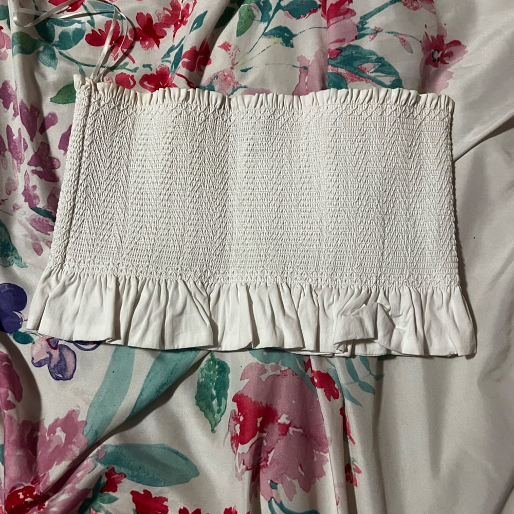 Olivia Culpo x Marled Crop Smocked White Top